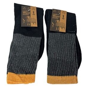Lamb's Wool Blend Socks NEW Men's US 10-13 Lot of 2 Gray Gold Calf Length‎ 1394